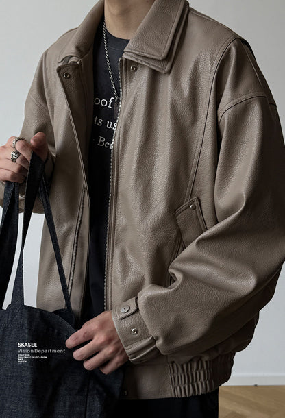 Soft PU Double-Layer Lapel Leather Jacket – American Retro Oversized Unisex – Japanese vintage | fall outfits 2026 | fall winter outfits | classy winter outfits | lazy comfy outfits | japanese streetwear | vintage workwear | yamalin clothes | Yamalinclothes