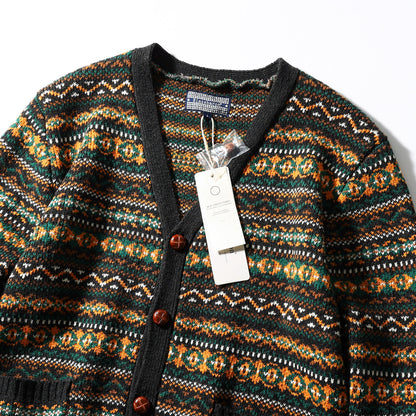 Nordic Fair Isle Knit Cardigan – Wool Blend Jacquard Men – Japanese vintage | yamalin clothes | Yamalinclothes