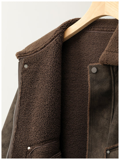 Faux Leather Jacket – Aged Finish & Fleece Collar