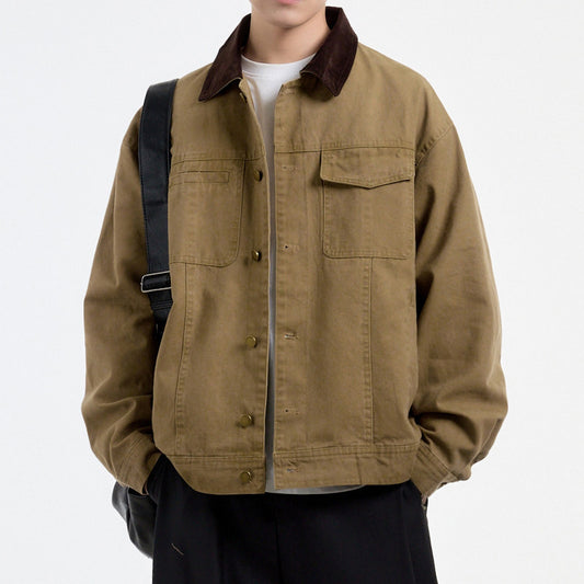 Men's American Vintage Detroit Cargo Jacket Loose silhouette washed canvas cleanfit contrast lapel jacket