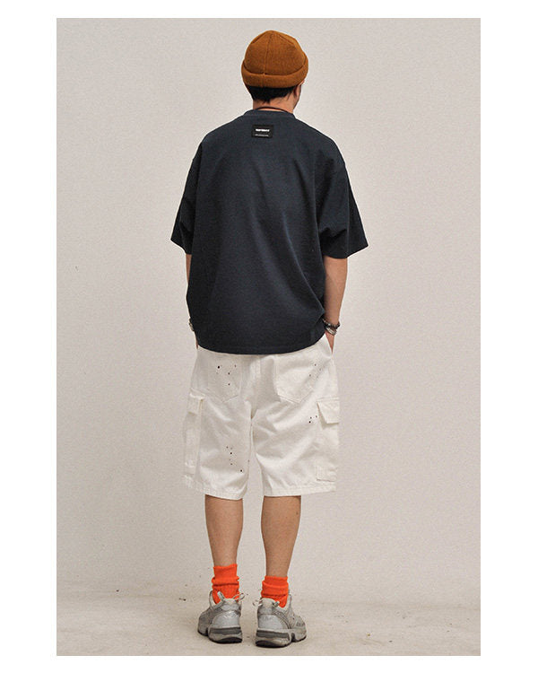 380G Heavyweight Cotton Crewneck Short Sleeve T-Shirt – Loose Solid Color Summer Tee for Men – Japanese vintage | yamalin clothes | Yamalinclothes