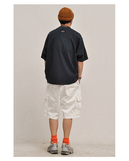 380G Heavyweight Cotton Crewneck Short Sleeve T-Shirt – Loose Solid Color Summer Tee for Men – Japanese vintage | yamalin clothes | Yamalinclothes