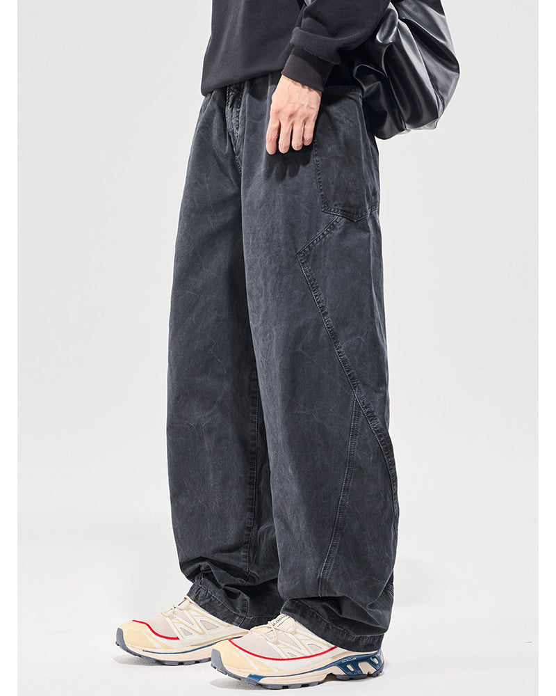 Washed Vintage Loose Tapered Pants – Men's Heavyweight Casual Trousers