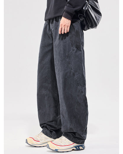 Washed Vintage Loose Tapered Pants – Men's Heavyweight Casual Trousers