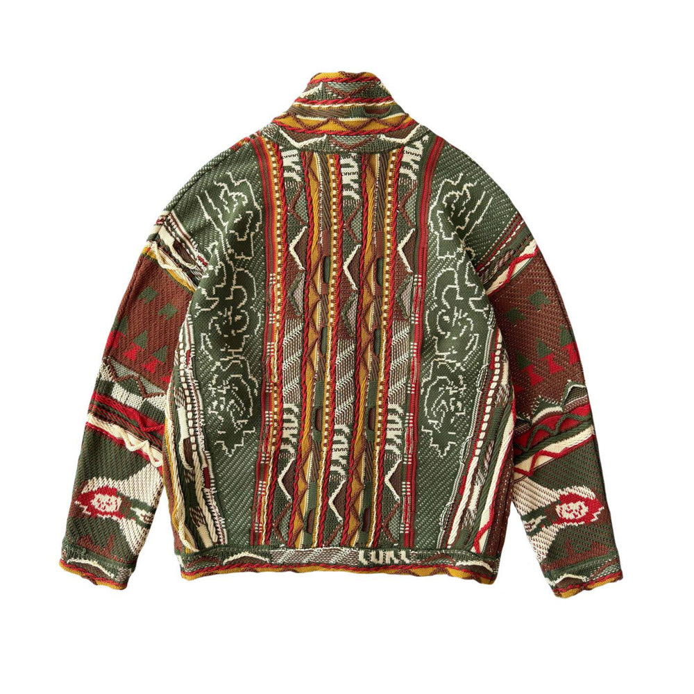Cotton Jacquard Cardigan – Textured Open Front | Yamalin clothes | Vintage workwear outfit for men