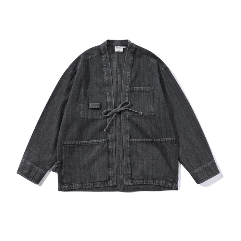 Chinese Retro Modified Cardigan Robe Denim Jacket – Loose Unisex Spring