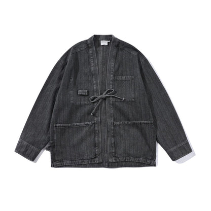 Chinese Retro Modified Cardigan Robe Denim Jacket – Loose Unisex Spring