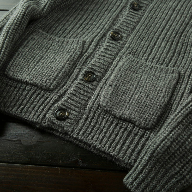 Wool Stand-Collar Knit Cardigan – Thickened Oversized Unisex