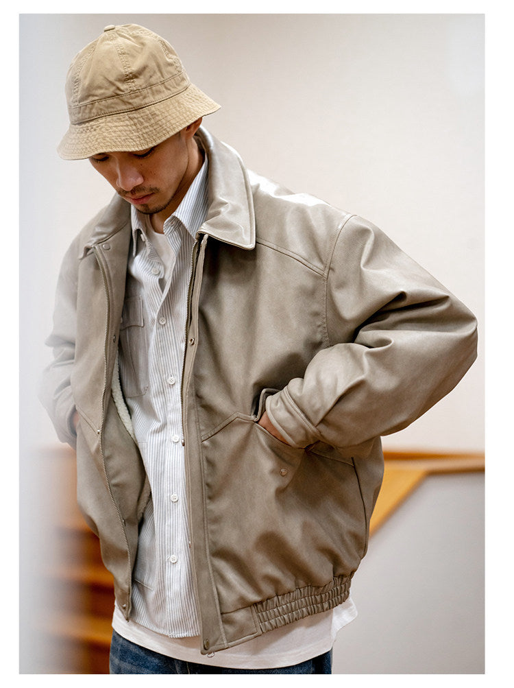 Japanese PU Leather Fleece-Lined Jacket – Men's Oversized Winter Coat – Japanese vintage | yamalin clothes | Yamalinclothes