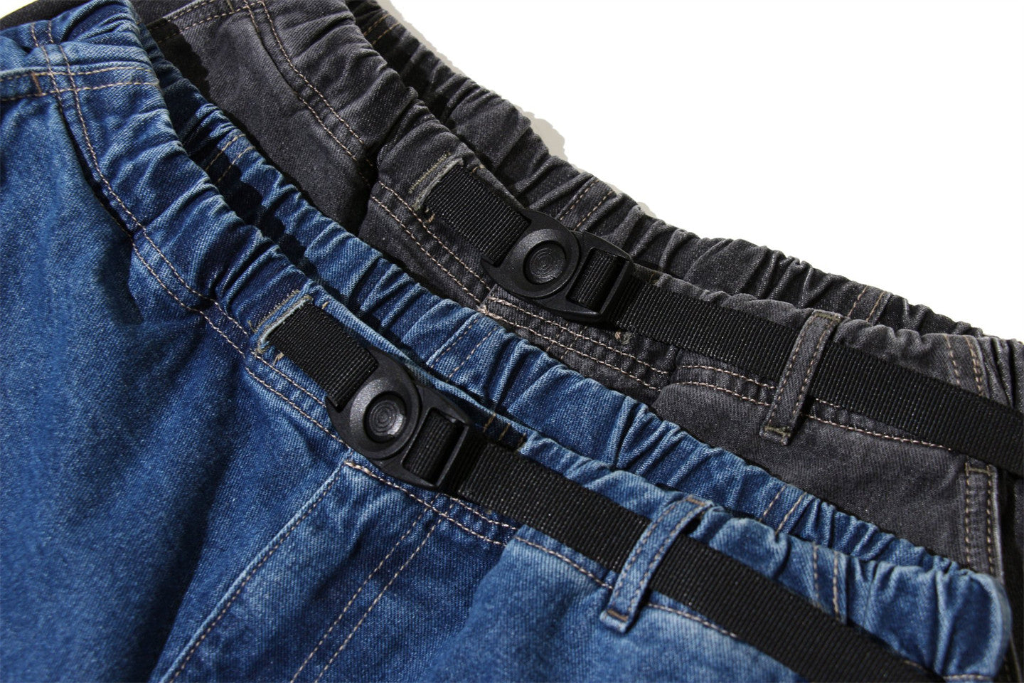 Japanese Washed Distressed Cropped Jeans – Elastic Waist Relaxed Fit Streetwear