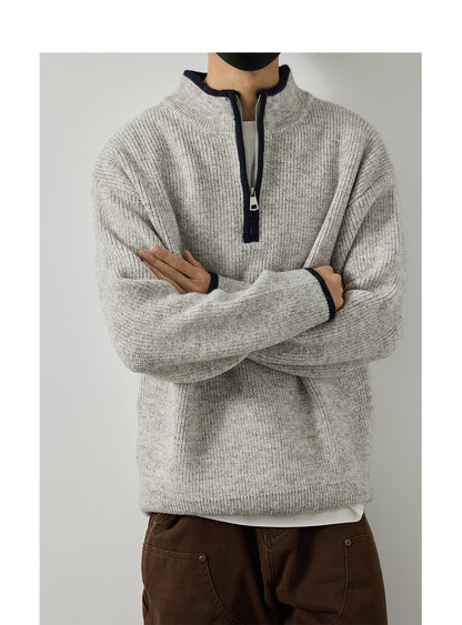 Stand Collar Half-Zip Pullover Sweater – Japanese Loose Unisex – Sweater pullover | japanese streetwear | vintage workwear | unisex | Yamalinclothes