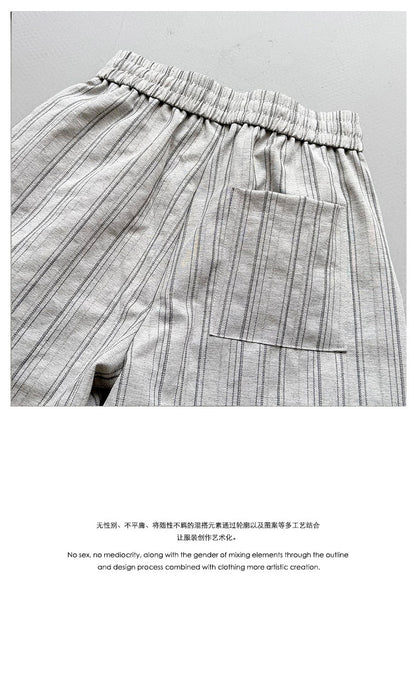 Striped Drapey Wide-Leg Trousers – Loose Vintage Casual Summer Pants Unisex – Japanese vintage | yamalin clothes | Yamalinclothes