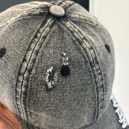 Washed Distressed Denim Baseball Cap – Embroidered Adjustable Unisex