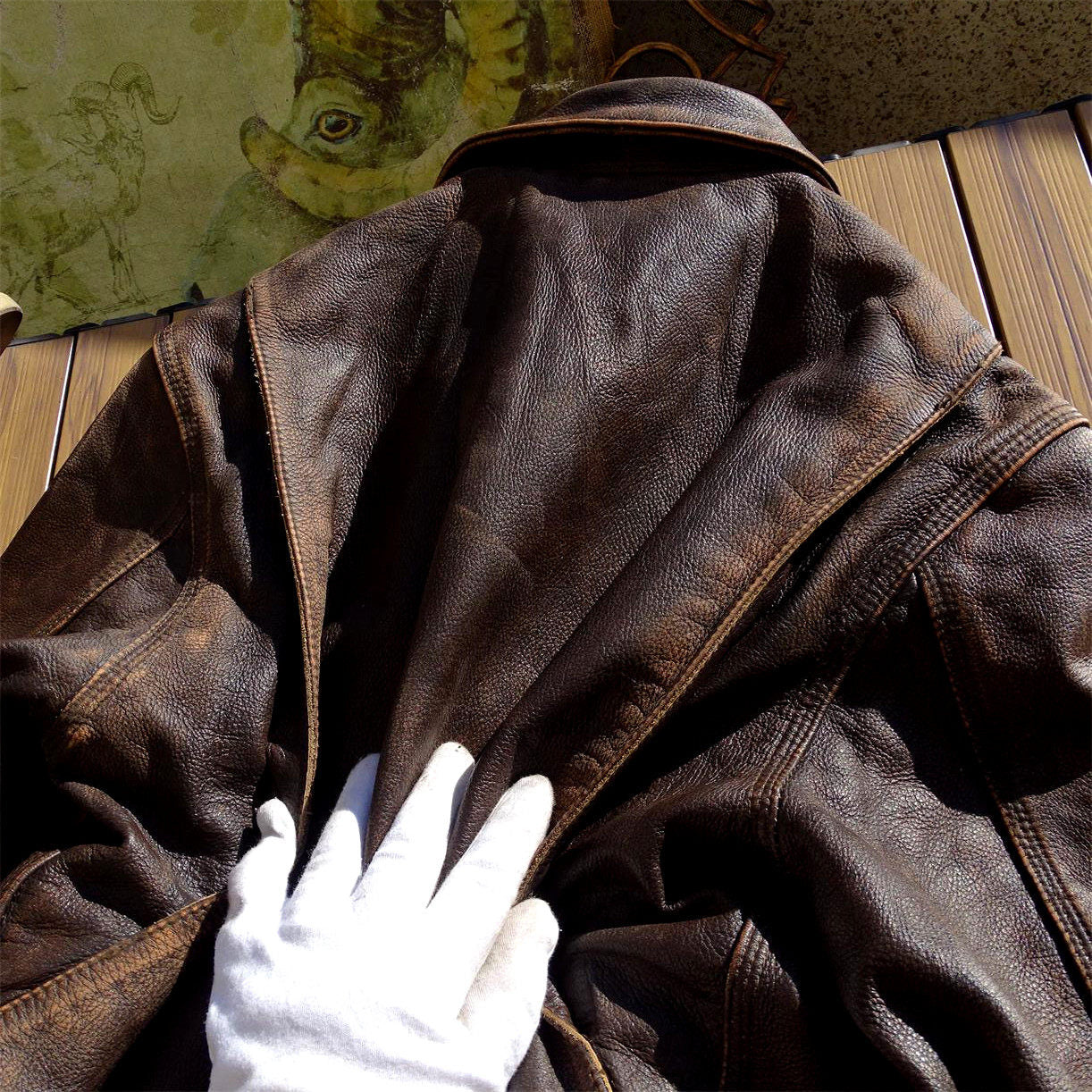 Stone-Washed Distressed Cowhide Leather Jacket – Men's American Retro Cargo Coat