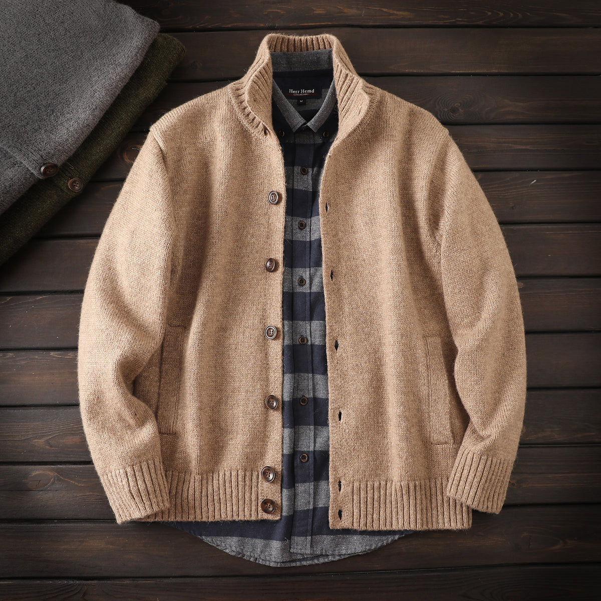 Alpaca Wool Blend Stand-Collar Knit Cardigan – Thickened Oversized Unisex