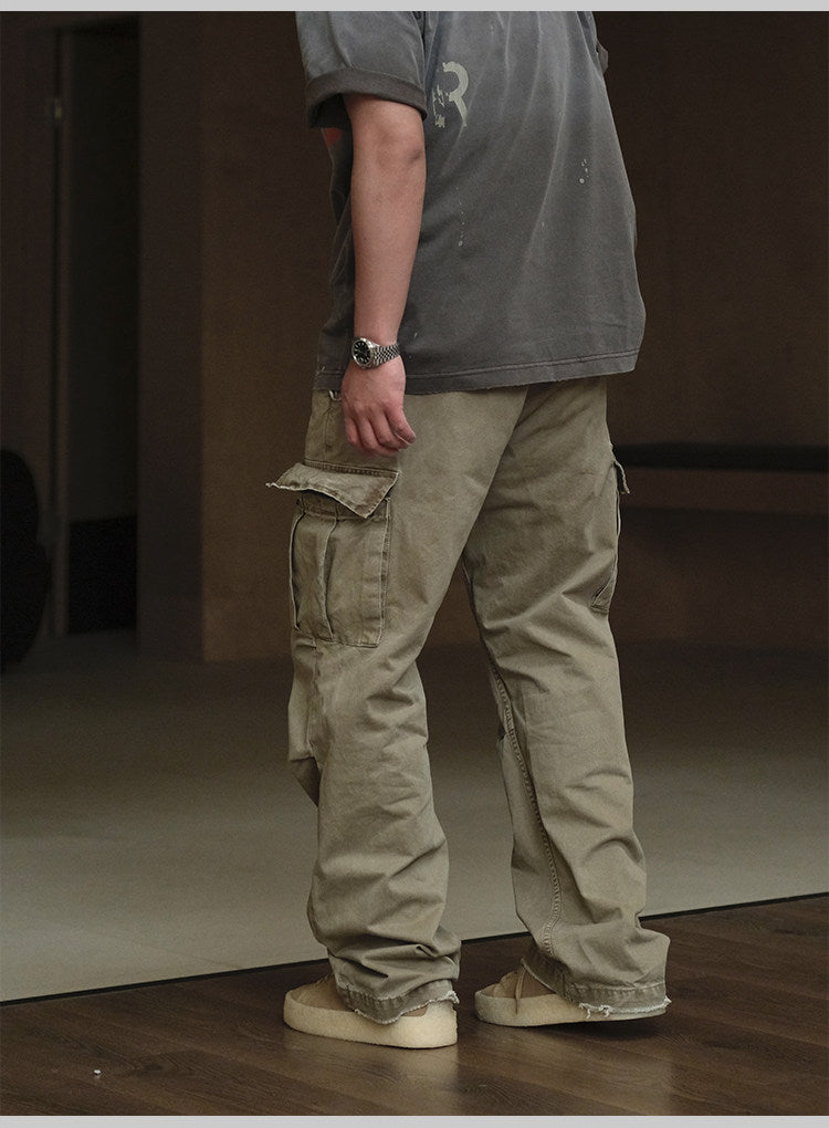 Washed Straight-Leg Cargo Pants – Heavyweight Vintage – Pants | japanese streetwear | vintage workwear | unisex | Yamalinclothes