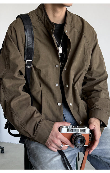 Lyocell Blend Stand-Collar Utility Jacket – Deconstructed Oversized – Japanese vintage | fall outfits 2026 | fall winter outfits | classy winter outfits | lazy comfy outfits | japanese streetwear | vintage workwear | yamalin clothes | Yamalinclothes
