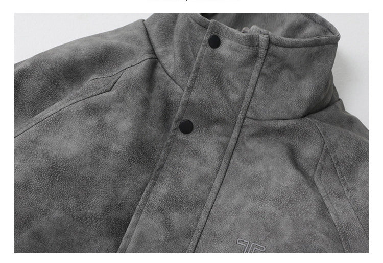 Embroidered Stand Collar Leather Jacket – American Retro Thickened Windproof Unisex – Coats Jackets | japanese streetwear | vintage workwear | unisex | Yamalinclothes