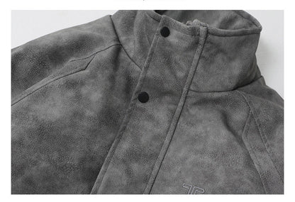 Embroidered Stand Collar Leather Jacket – American Retro Thickened Windproof Unisex – Coats Jackets | japanese streetwear | vintage workwear | unisex | Yamalinclothes