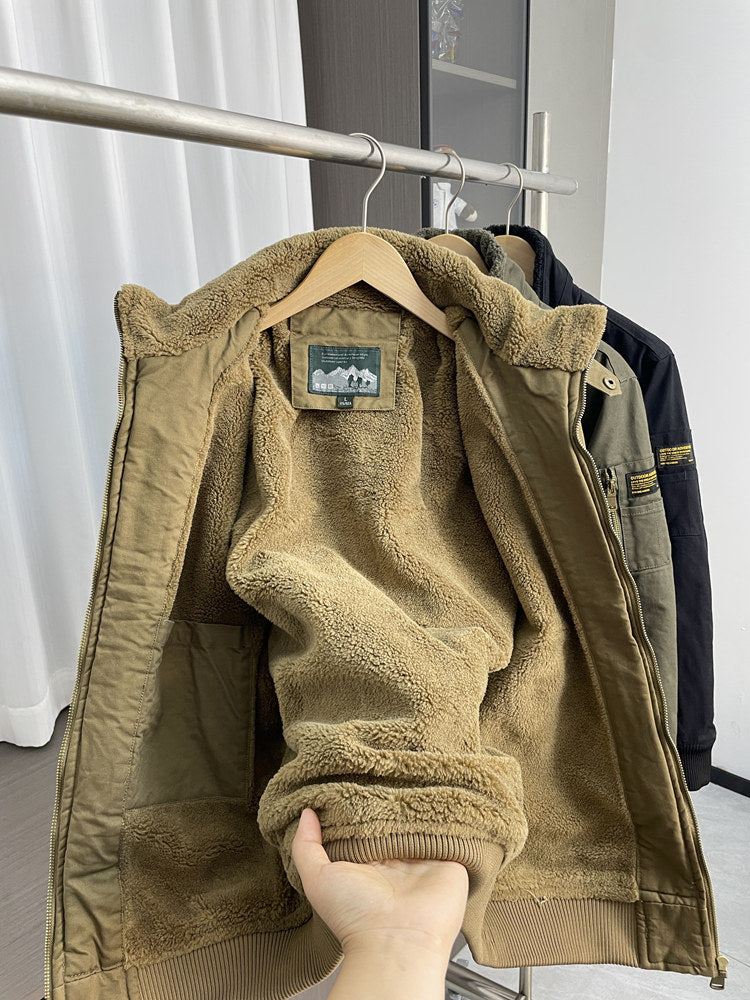 Fleece-Lined Stand-Collar Cargo Jacket – American Vintage Thickened Unisex – Japanese vintage | fall outfits 2026 | fall winter outfits | classy winter outfits | lazy comfy outfits | japanese streetwear | vintage workwear | yamalin clothes | Yamalinclothes