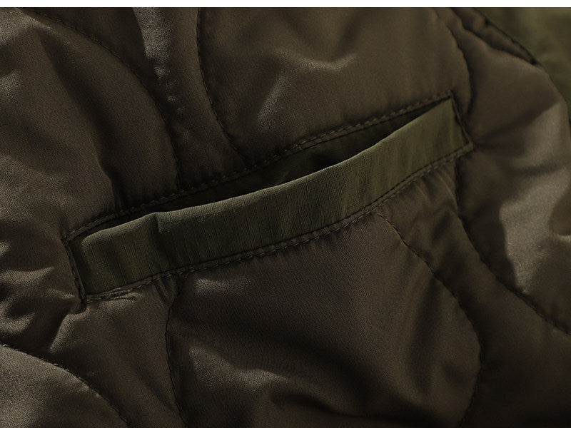 Collarless V-Neck Snap Padded Jacket – Japanese Retro Dark Grid Waterproof Unisex