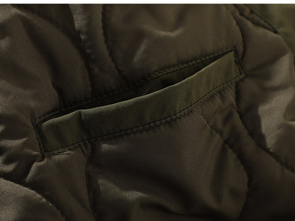 Collarless V-Neck Snap Padded Jacket – Japanese Retro Dark Grid Waterproof Unisex