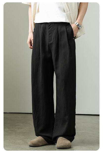 Draped Lyocell Wide Leg Pants – Loose Straight Tencel Linen Summer Ice Silk Slacks for Men – Japanese vintage | yamalin clothes | Yamalinclothes