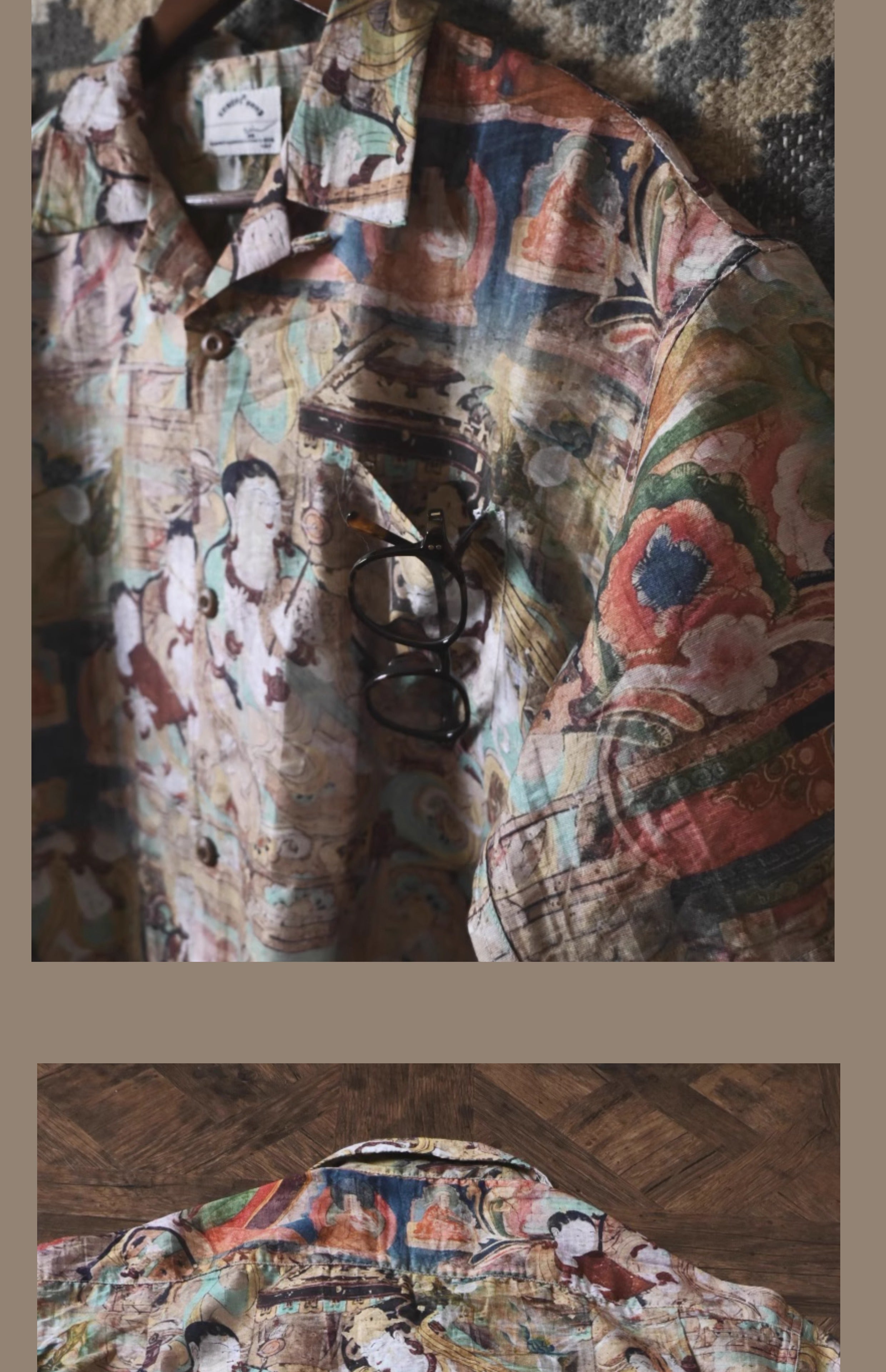 Vintage Loose Print Cuban Collar Shirt Linen Hawaiian Short Sleeve Shirt Dunhuang Summer Trend Brand