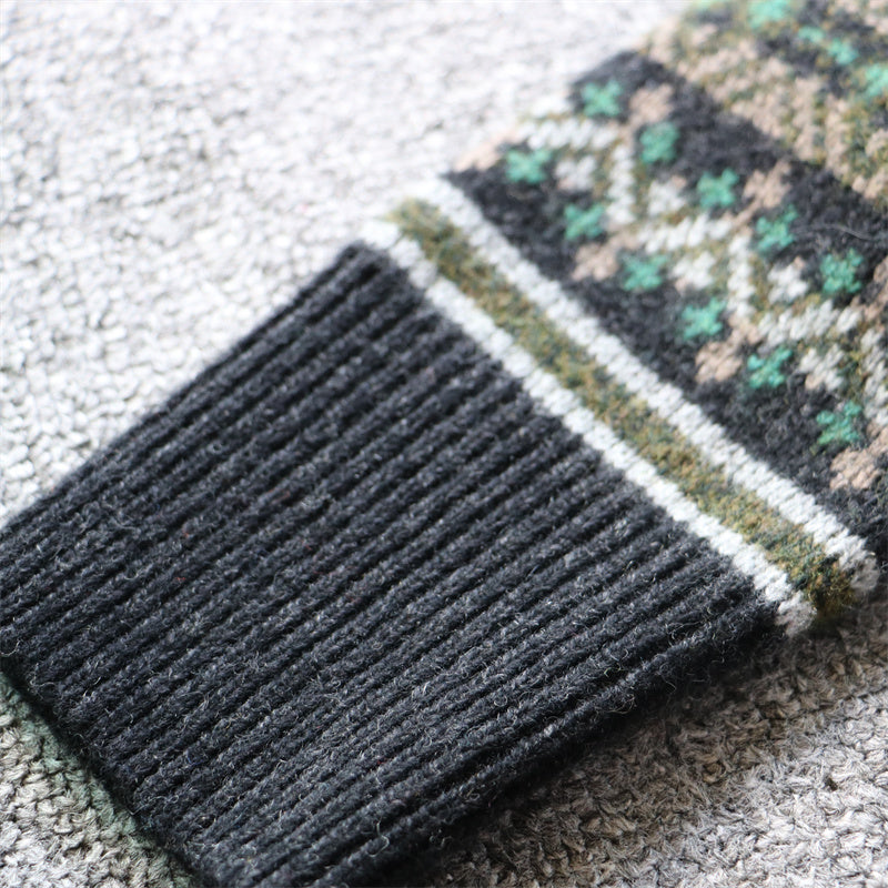 Heavyweight Color-Block Wool Cardigan Jacket – Retro Warm Knit (Unisex)