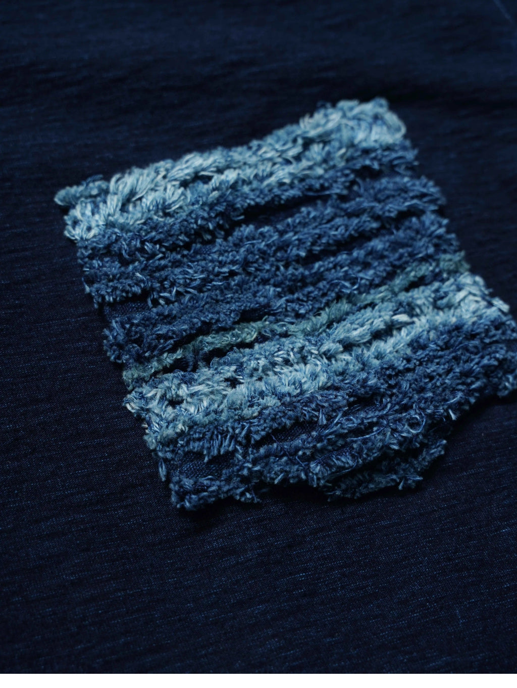 Original retro heavy-weight high-density bamboo-pattern boro ragged Kendo thorn blue-dyed Henry collar short-sleeved T-shirt