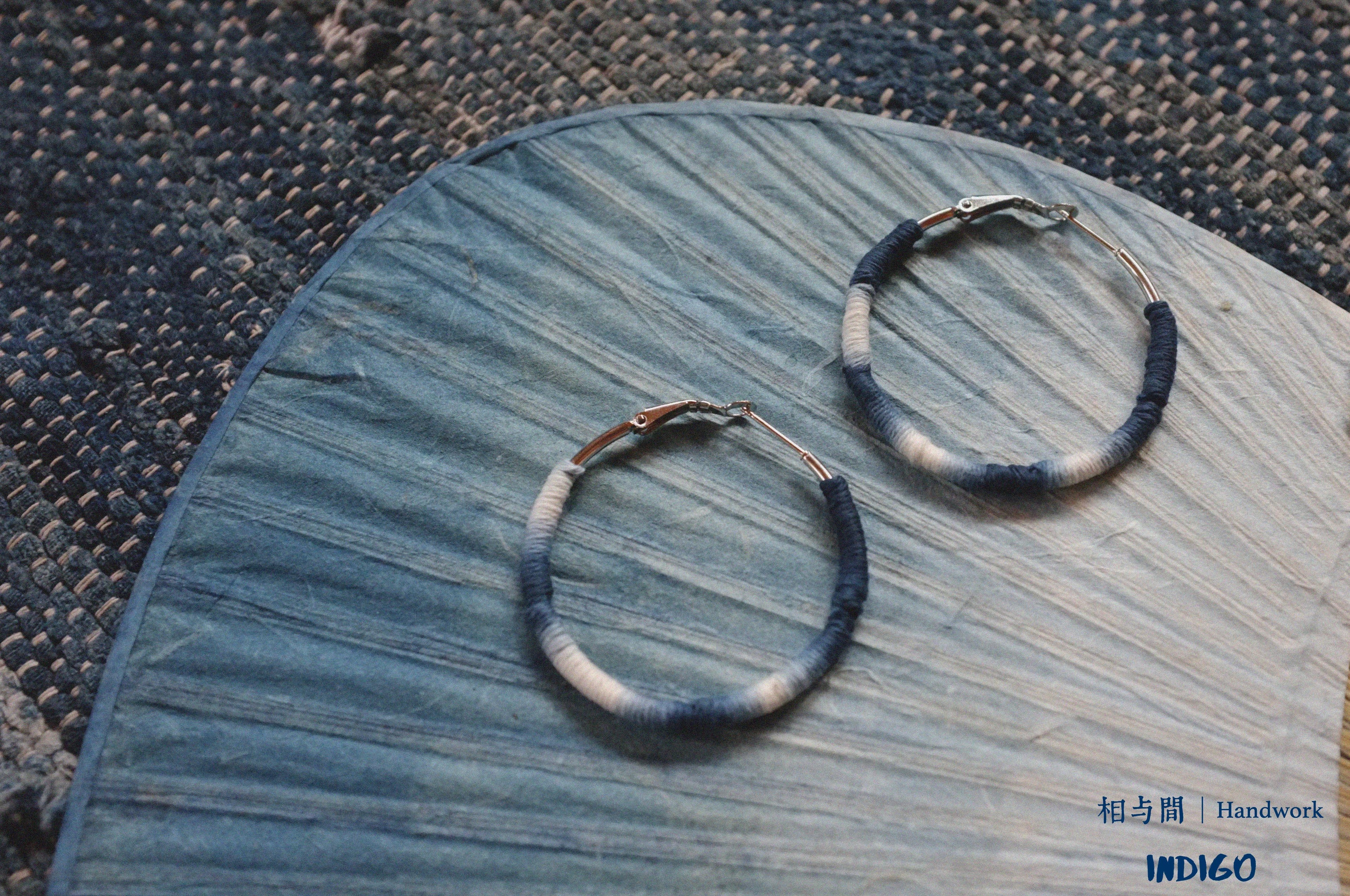 Original Earrings Handmade Blue Dye Plant-Dyed Cotton Thread Niche Geometric Circle High-End Earrings