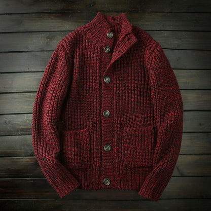 Wool Stand-Collar Knit Cardigan – Thickened Oversized Unisex