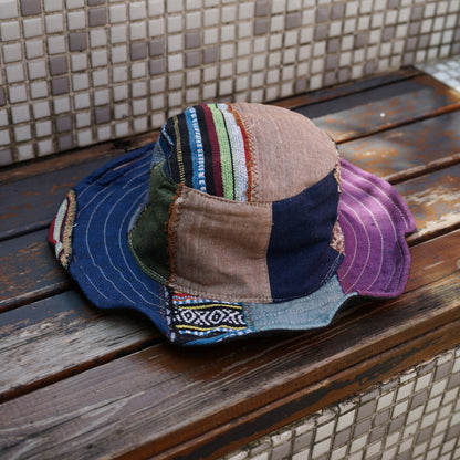 Handmade Patchwork Bucket Hat – Hemp Cotton Foldable Unisex Sun Hat