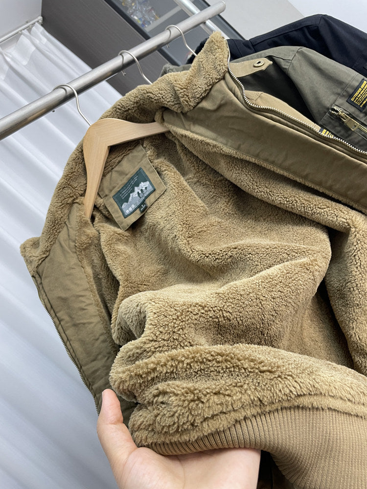 Fleece-Lined Stand-Collar Cargo Jacket – American Vintage Thickened Unisex – Japanese vintage | fall outfits 2026 | fall winter outfits | classy winter outfits | lazy comfy outfits | japanese streetwear | vintage workwear | yamalin clothes | Yamalinclothes