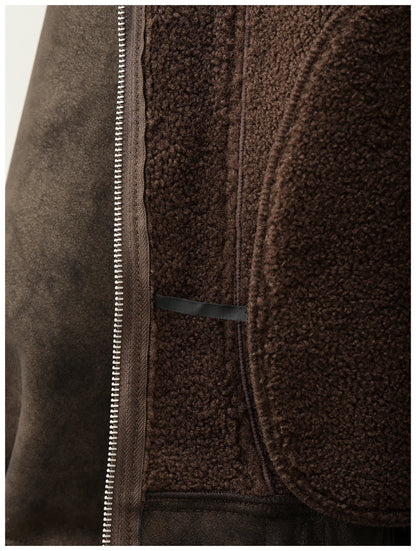 Faux Leather Jacket – Aged Finish & Fleece Collar