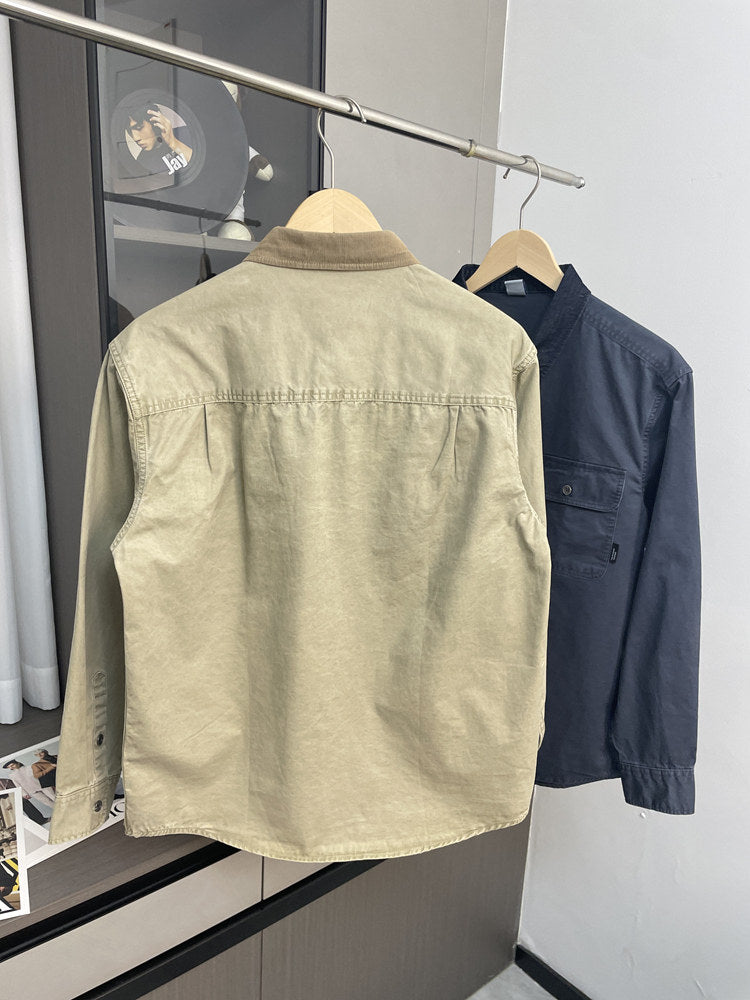 Contrast Stitch Lapel Cotton Shirt – American Retro Workwear Pocket Unisex – Coats Jackets | japanese streetwear | vintage workwear | unisex | Yamalinclothes