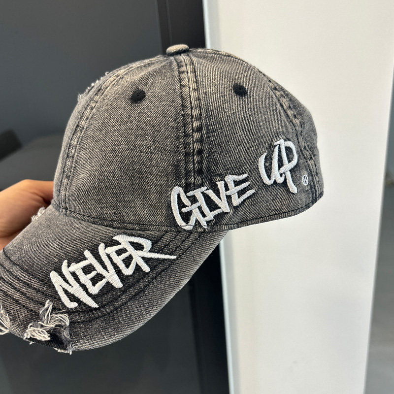 Washed Distressed Denim Baseball Cap – Embroidered Adjustable Unisex