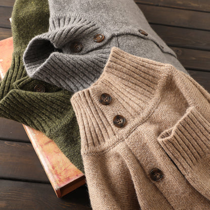 Alpaca Wool Blend Stand-Collar Knit Cardigan – Thickened Oversized Unisex