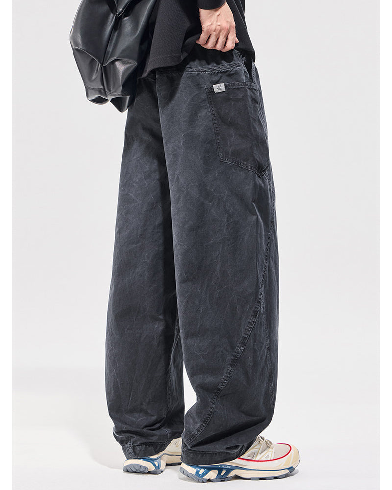 Washed Vintage Loose Tapered Pants – Men's Heavyweight Casual Trousers