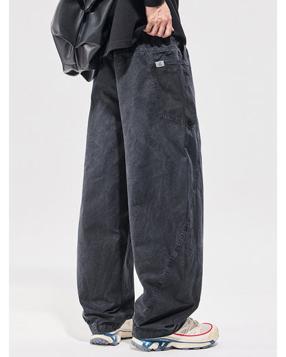 Washed Vintage Loose Tapered Pants – Men's Heavyweight Casual Trousers