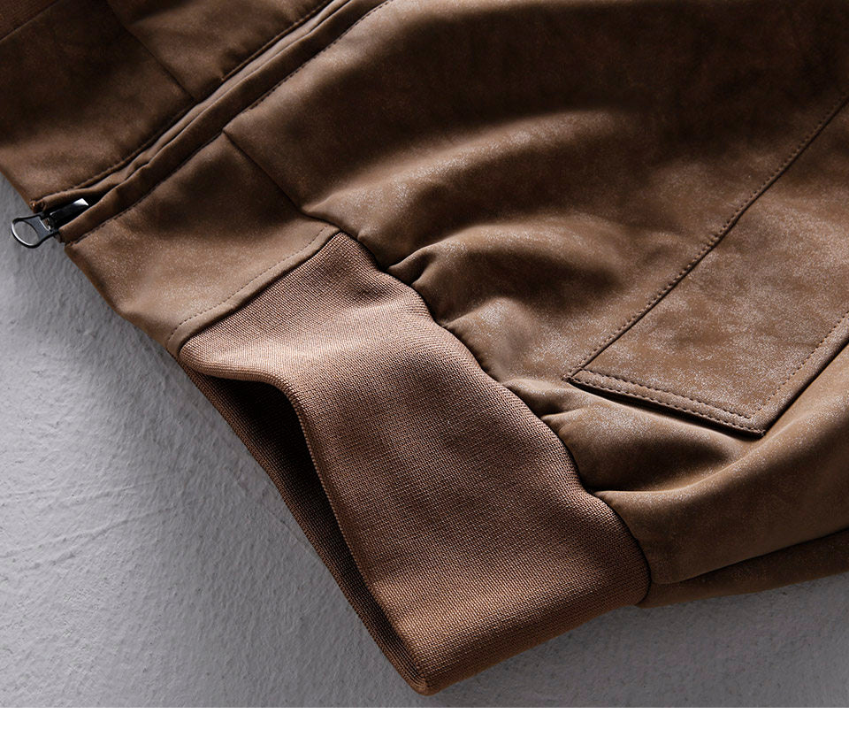 American Vintage Suede PU Leather Stand-Collar Jacket – Oversized Men’s Moto Coat