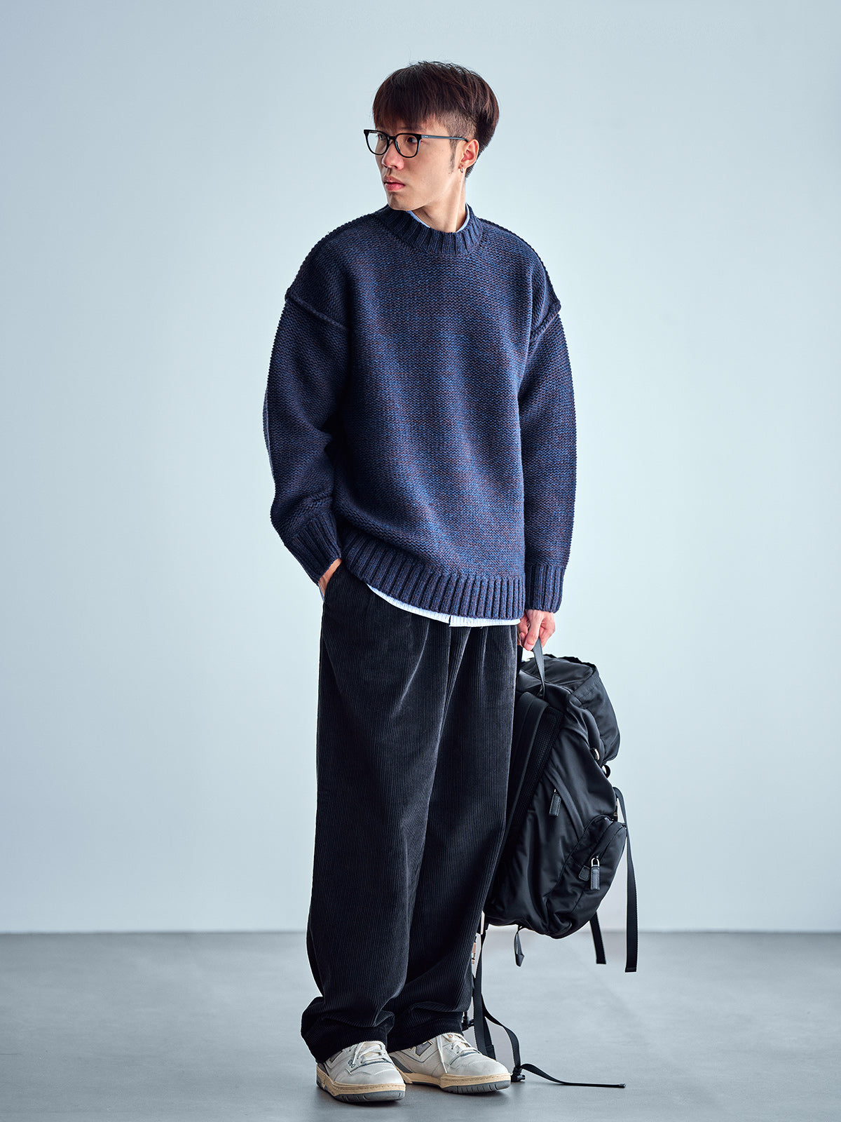 Japanese imported heavyweight high-density woven wool round neck pullover long-sleeved sweater