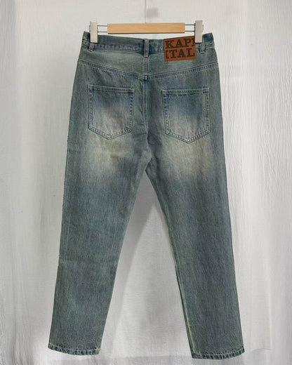 Washed Heavy Duty Jeweled Denim Jeans – Flared & Straight Leg 100% Cotton Streetwear – Japanese vintage | yamalin clothes | Yamalinclothes