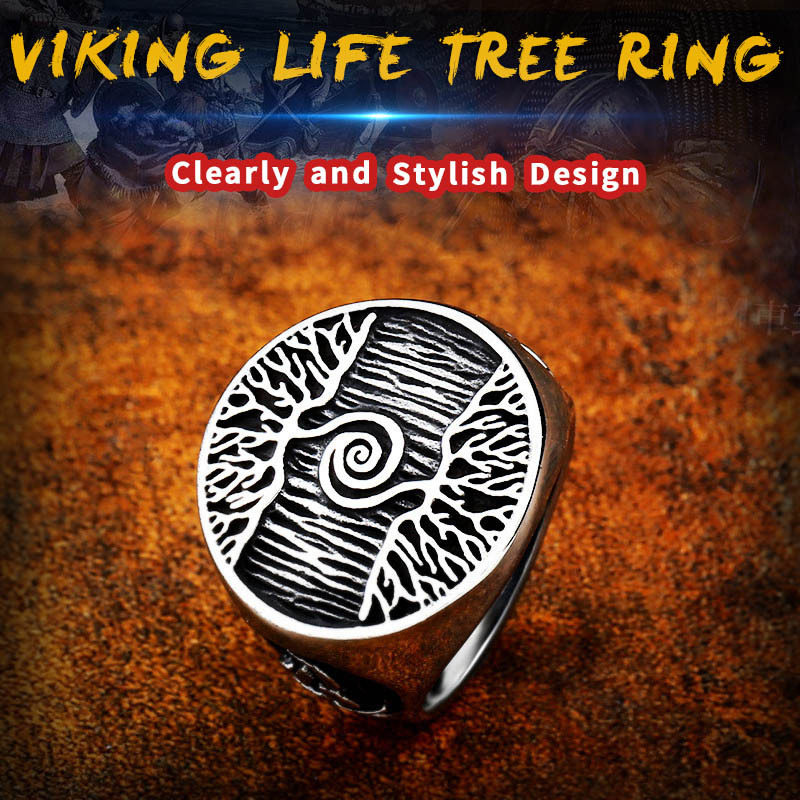 Tree of Life Titanium Steel Ring – Nordic Viking Engraved Men's Statement Ring