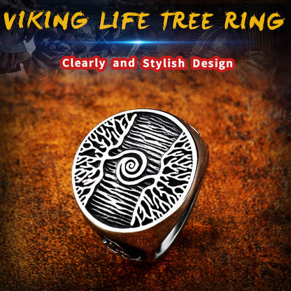 Tree of Life Titanium Steel Ring – Nordic Viking Engraved Men's Statement Ring