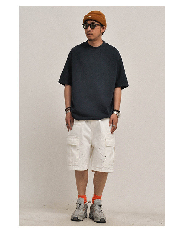 380G Heavyweight Cotton Crewneck Short Sleeve T-Shirt – Loose Solid Color Summer Tee for Men – Japanese vintage | yamalin clothes | Yamalinclothes