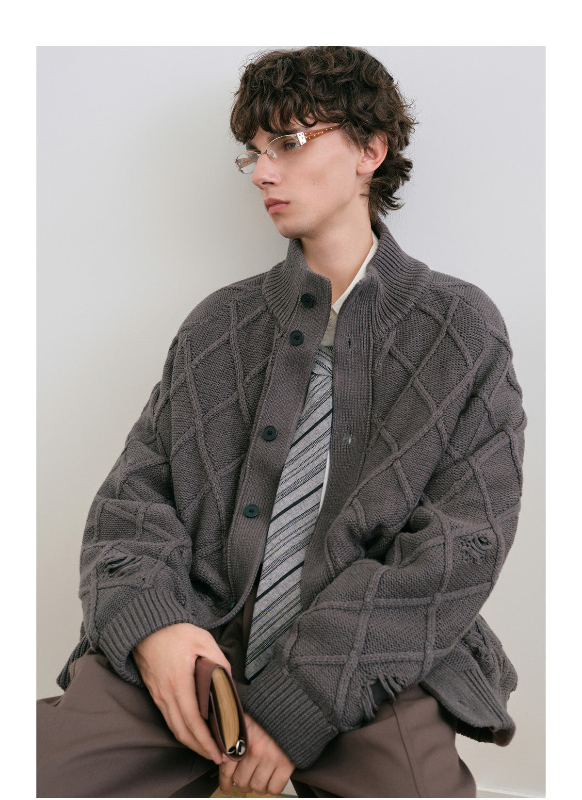 Diamond Jacquard Knit Down Jacket – Men's Oversized Sweater Puffer Coat