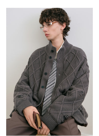Diamond Jacquard Knit Down Jacket – Men's Oversized Sweater Puffer Coat