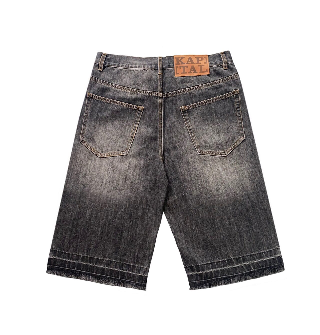 Loose Embroidered Bone Distressed Denim Shorts – Washed Unisex Oversized Streetwear