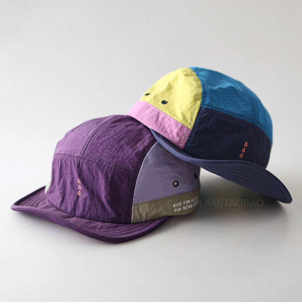 Quick-Dry Color-Block Short Brim Cap – Letter Print Sporty Unisex – cap | japanese streetwear | vintage workwear | unisex | Yamalinclothes